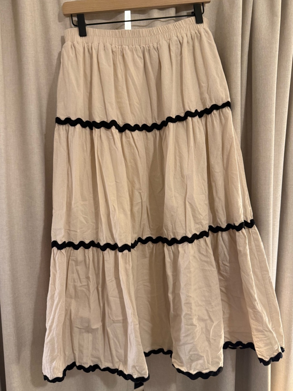 In February Cream Tiered Maxi Skirt with Black Trim L